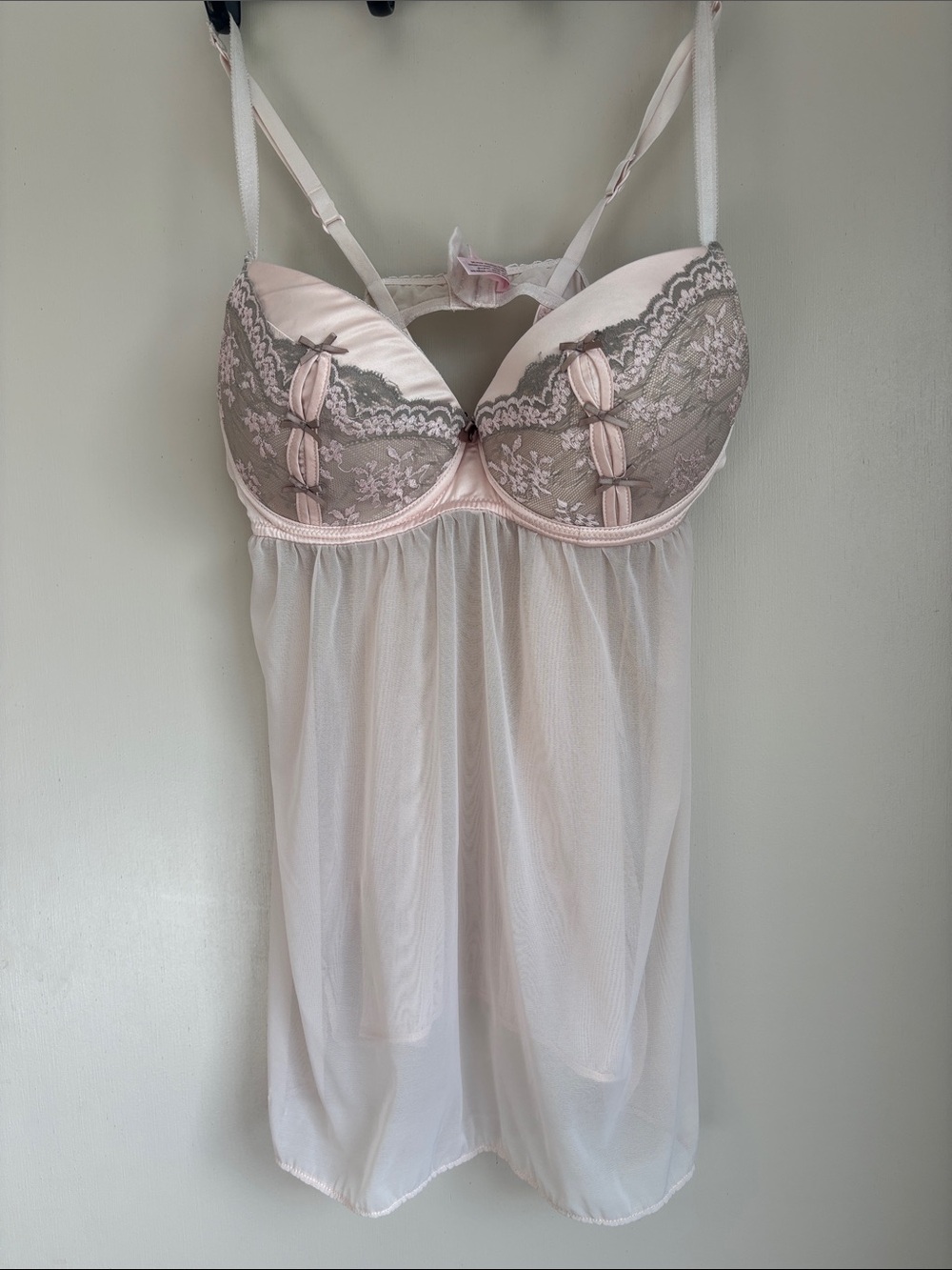 La Vie En Rose Blush and Taupe Lace Babydoll Chemise